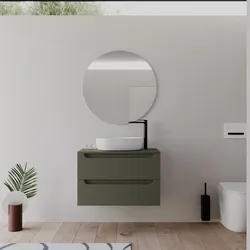 Mobile bagno sospeso 80 cm verde cemento con top e specchio - Sleek Plus