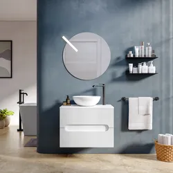 Mobile bagno sospeso 60 cm cannettato con cassetti bianco opaco e top - Tayga