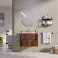 Mobile bagno sospeso 60 cm cannettato con cassetti rovere deciso e specchio - Tayga