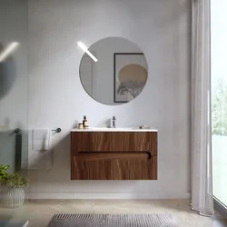 Mobile bagno sospeso 90 cm cannettato con cassetti rovere deciso e specchio - Tayga