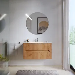 Mobile bagno sospeso 90 cm cannettato con cassetti rovere gold - Tayga