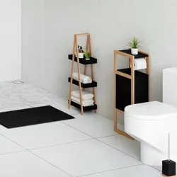 Portarotolo 80h cm in legno nero e naturale con anta push pull reversibile - Thunder