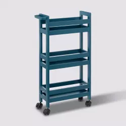 Carrello salvaspazio 75h cm in legno blu petrolio con ruote e 3 ripiani - Matilde