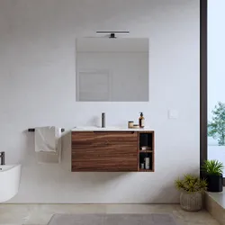 Mobile bagno sospeso 80 cm rovere deciso con lavabo e specchio - Koda Pop