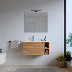 Mobile bagno sospeso 80 cm rovere gold con lavabo e specchio - Koda Pop