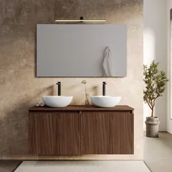 Mobile bagno sospeso 120 cm rovere deciso cannettato con top e specchio - Nerk