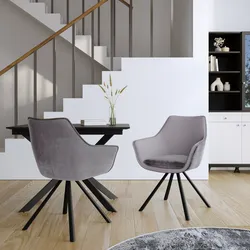 Set 2 poltrone in tessuto grigio chiaro con cuscino in velluto e gambe in metallo nero- Amarone
