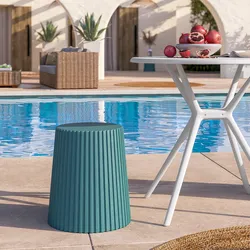 Sgabello basso da giardino rotondo 39 cm in polipropilene blu petrolio - Xilo