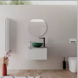 Mobile bagno sospeso 60 cm bianco opaco con top grigio pietra e specchio - Sleek