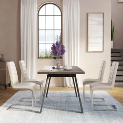 Set 4 sedie in similpelle beige con gambe in metallo cromo - Layne