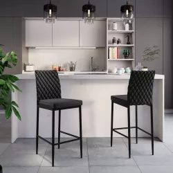 Set 2 sgabelli in similpelle nera con gambe in metallo nero - Frest