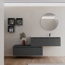Mobile bagno sospeso 120 cm antracite dx con cassettone e lavabo integrato con specchio - Sleek