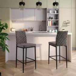 Set 2 sgabelli in velluto grigio fumo con gambe in metallo nero - Frest