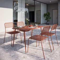 Set pranzo con tavolo 120x70 cm e 4 sedie in acciaio terracotta - Faber