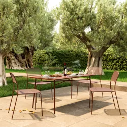 Set pranzo con tavolo 150x80 cm e 4 sedie in acciaio terracotta - Faber