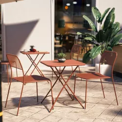 Set bistrot con tavolo pieghevole 60x60 cm e 2 sedie in acciaio terracotta - Faber