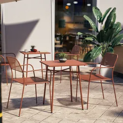 Set bistrot con tavolo 60x60 cm e 2 sedie con braccioli in acciaio terracotta - Faber