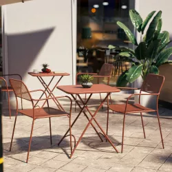 Set bistrot con tavolo pieghevole 60x60 cm e 2 sedie con braccioli in acciaio terracotta - Faber