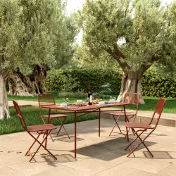 Set pranzo con tavolo 150x80 cm e 4 sedie pieghevoli in acciaio terracotta - Faber