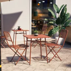 Set bistrot con tavolo 60x60 cm e 2 sedie pieghevoli in acciaio terracotta - Faber