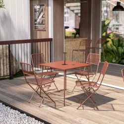 Set pranzo con tavolo 80x80 cm e 4 sedie pieghevoli in acciaio terracotta - Faber