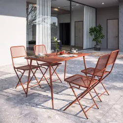 Set pranzo con tavolo 120x70 cm e 4 sedie pieghevoli in acciaio terracotta - Faber