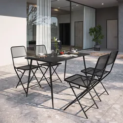 Set pranzo tavolo 120x70 cm e 4 sedie pieghevoli in acciaio nero - Faber