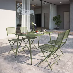 Set pranzo tavolo 120x70 cm e 4 sedie pieghevoli in acciaio verde bosco - Faber