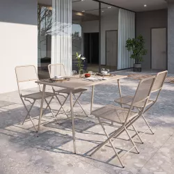 Set pranzo tavolo 120x70 cm e 4 sedie pieghevoli in acciaio tortora - Faber