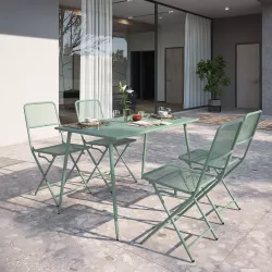 Set pranzo tavolo 120x70 cm e 4 sedie pieghevoli in acciaio verde marino - Faber