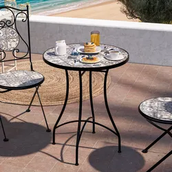 Tavolo da giardino rotondo 60 cm in metallo nero con decoro mosaico - Otranto