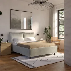 Letto matrimoniale 160x190 cm imbottito e rivestito in velluto perla con contenitore - Pauline
