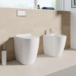 Coppia sanitari filomuro H 50 cm in ceramica bianco lucido con sedile copriwc - Volga Sky