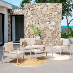 Set relax 4 posti in alluminio beige con cuscini beige - Carridi