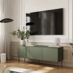 Mobile porta tv 150x55h cm verde con 3 ante e piedi in metallo - Cassian