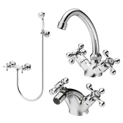 Set lavabo alto e bidet con esterno doccia in ottone cromo - Niru