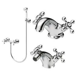 Set lavabo e bidet con esterno doccia in ottone cromo - Niru