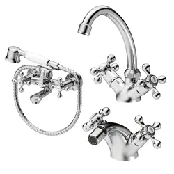 Set lavabo alto e bidet con esterno vasca in ottone cromo - Niru