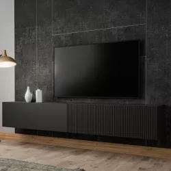 Mobile porta tv 200x31h cm sospeso nero opaco e cannettato con 2 ante - Ingrid