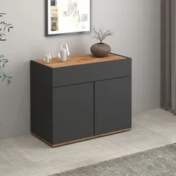 Madia 80x70h cm antracite opaco top rovere wotan con 2 ante 1 cassetto - Loira