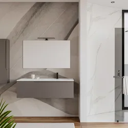 Mobile bagno sospeso 120 cm grigio storm opaco con lavabo dx e specchio - Agave