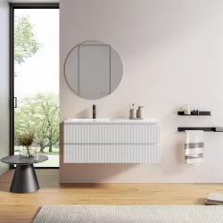 Mobile bagno 120 cm bianco opaco cannettato con lavabo integrato sx e specchio - Gaia