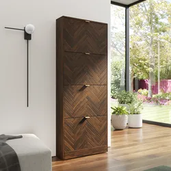 Scarpiera salvaspazio 60x153h cm legno noce effetto parquet con 4 ante a ribalta e maniglie oro bronzato - Mufasa