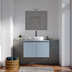 Mobile bagno sospeso 90 cm carta da zucchero con top e specchio - Cuki
