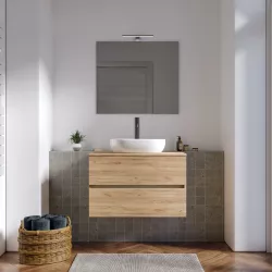 Mobile bagno sospeso con cassetti 90 cm rovere gold con top e specchio - Cuki