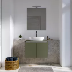 Mobile bagno portalavabo sospeso 60 cm verde cemento con specchio - Cuki