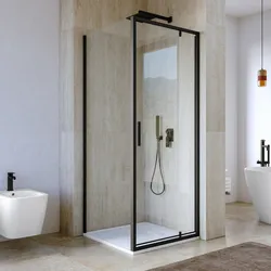 Box doccia 90x90 cm battente vetro trasparente e profilo nero opaco 195h - Glide