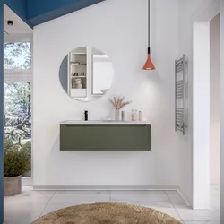 Mobile bagno sospeso 120 cm verde cemento sx con lavabo e specchio - Sleek