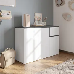 Scarpiera 120x80h cm con 3 ante e 1 anta a ribalta in bianco e antracite - Cirill