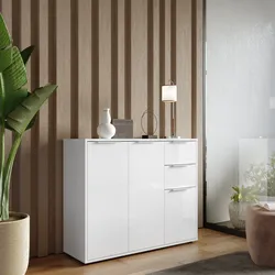 Scarpiera 106x87h cm bianco lucido con 3 ante e 2 cassetti - Delhi